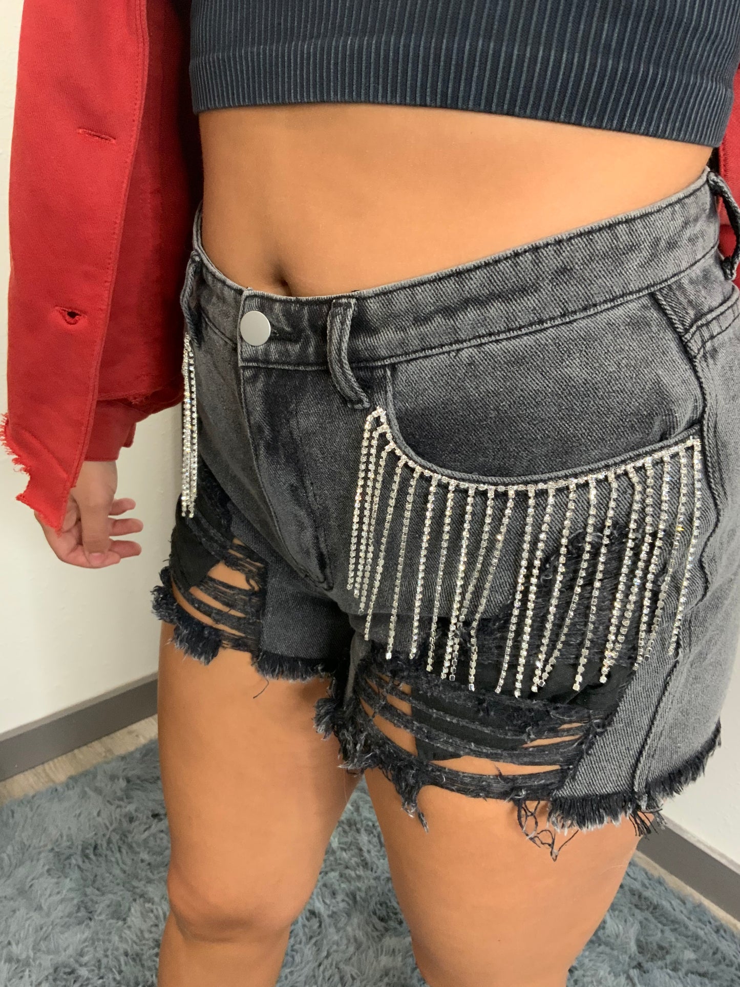 Rhinestone Fringe Shorts