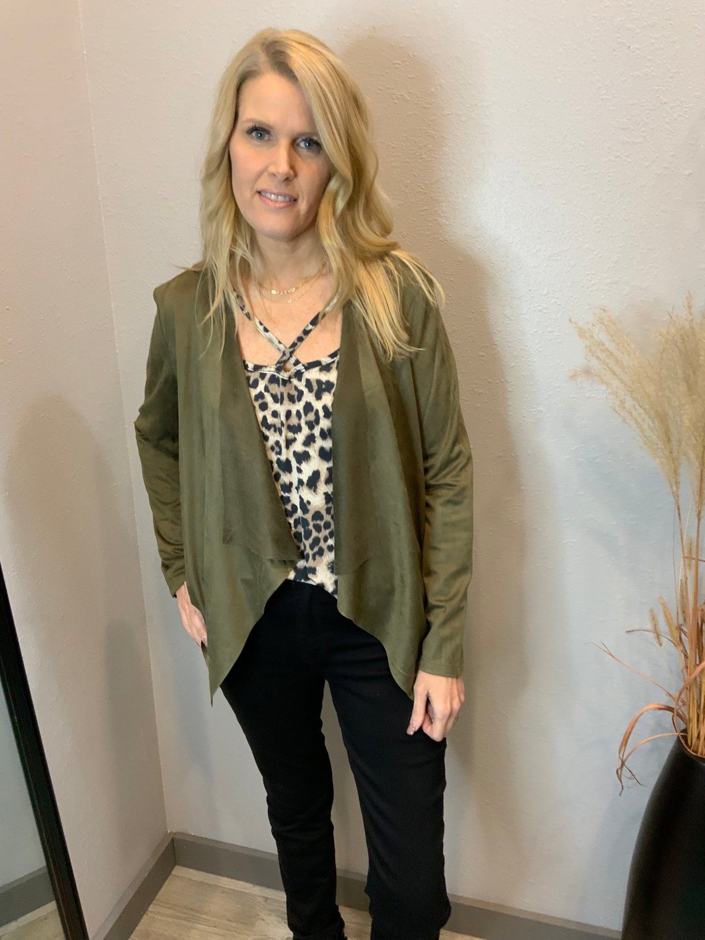 Faux Suede Drape Jacket