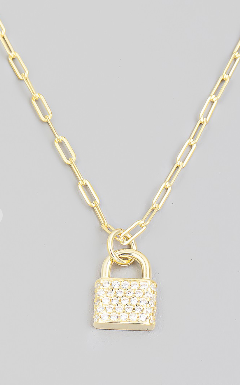 Sterling Silver Pave Mini Padlock Pendant Necklace
