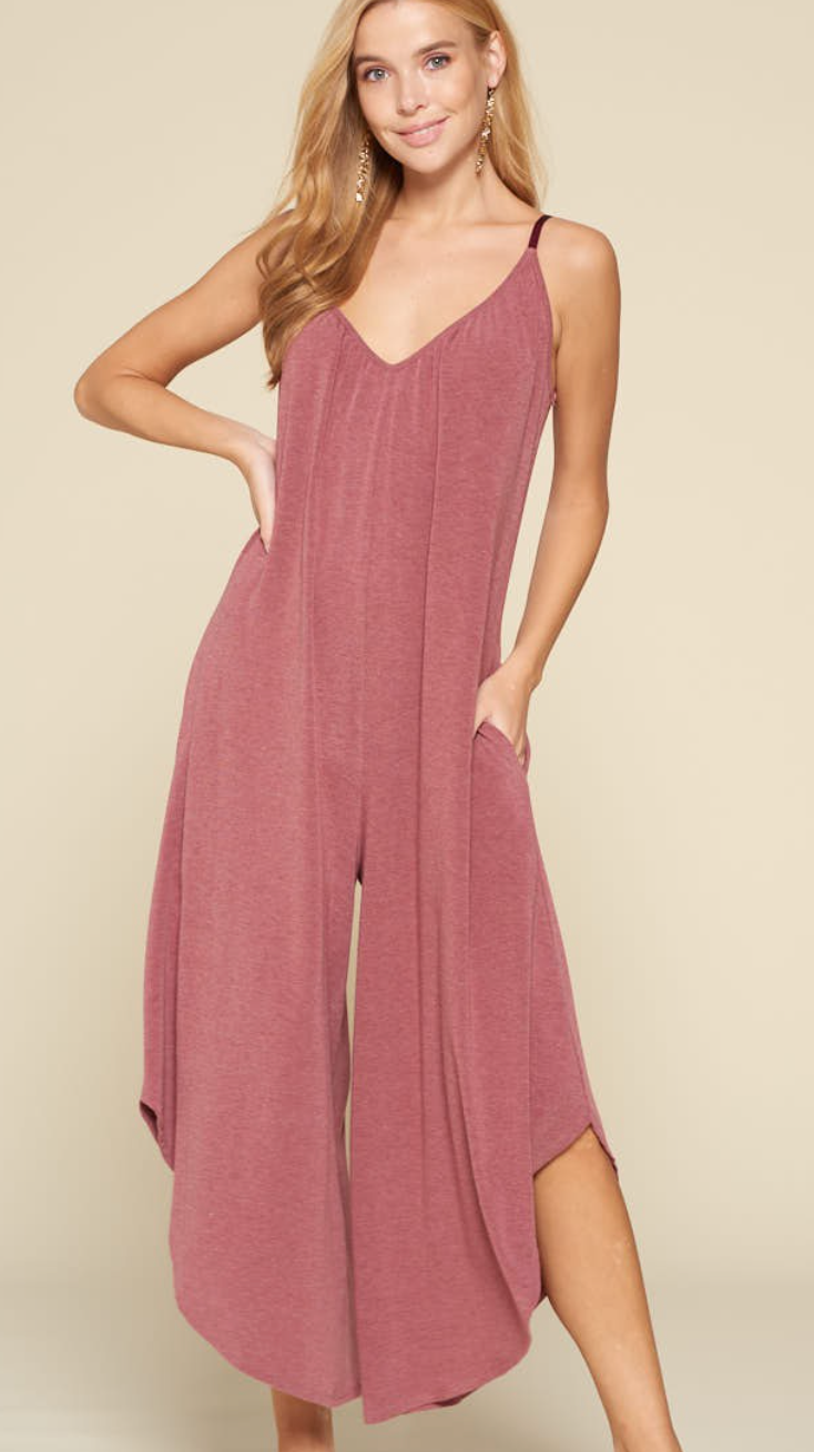 Solid French Terry Wide Leg Jumpsuit