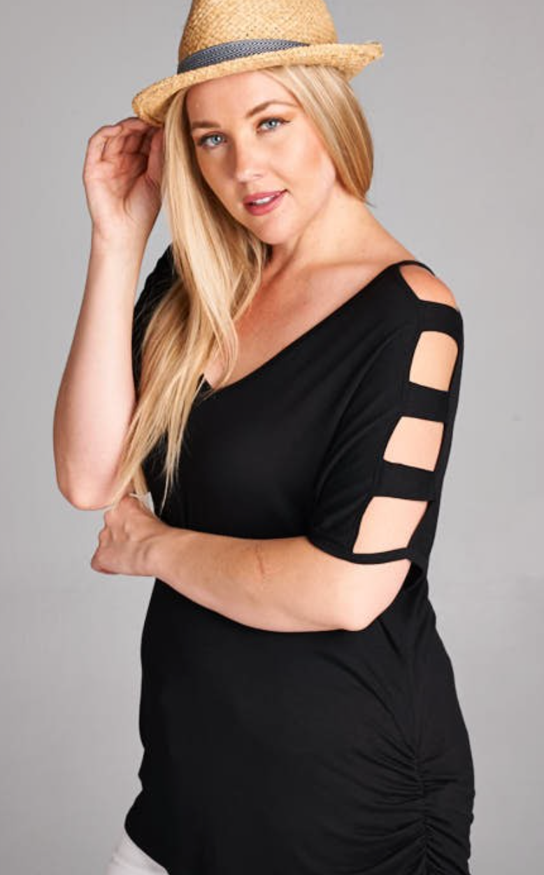 Basic Plus Ladder Cut Out Shoulder Top