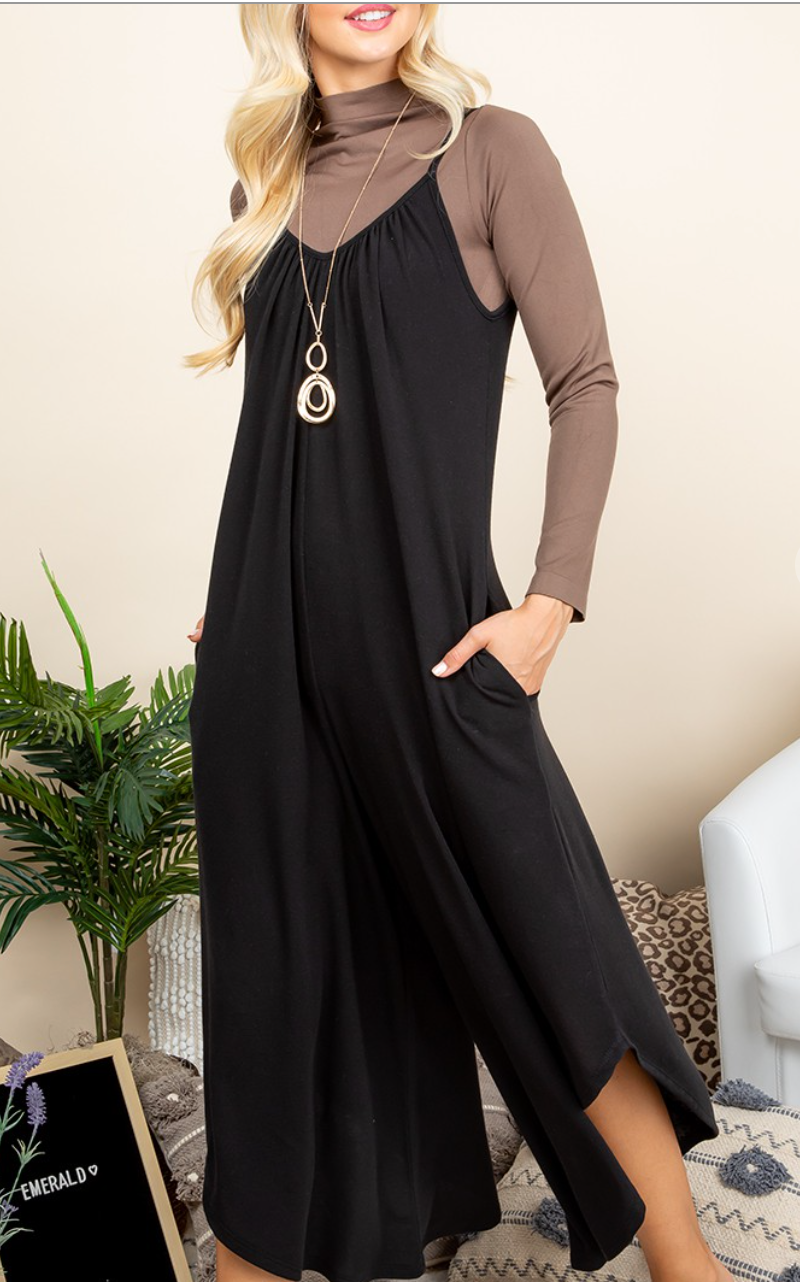 Solid French Terry Wide Leg Jumpsuit