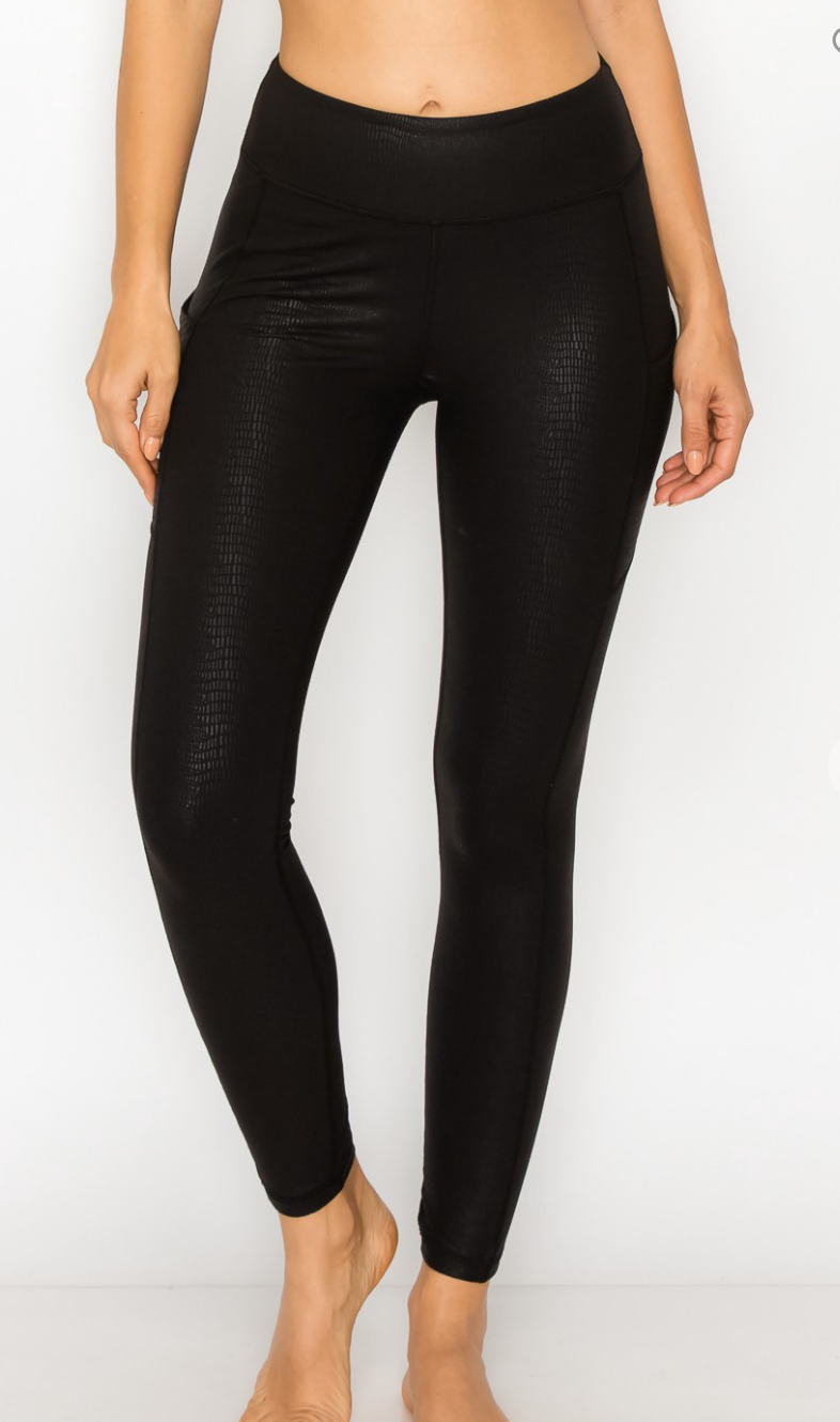Leather Snakeskin Leggings With Side Pockets