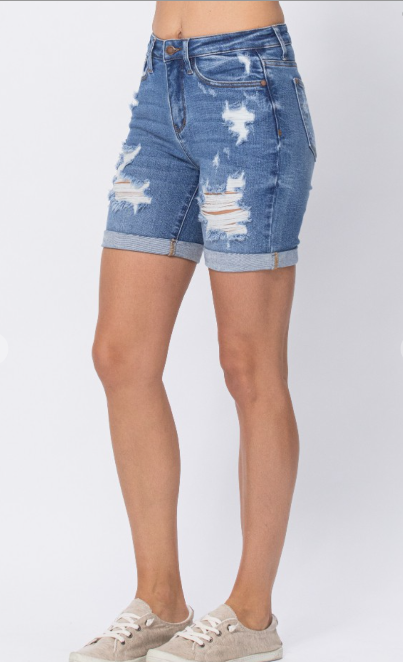 Judy Blue Mid Length Destroyed Shorts