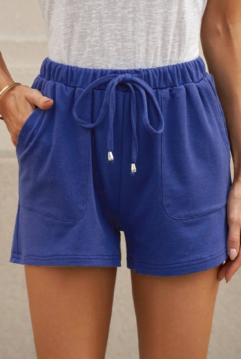 Solid Elastic Drawstring Shorts