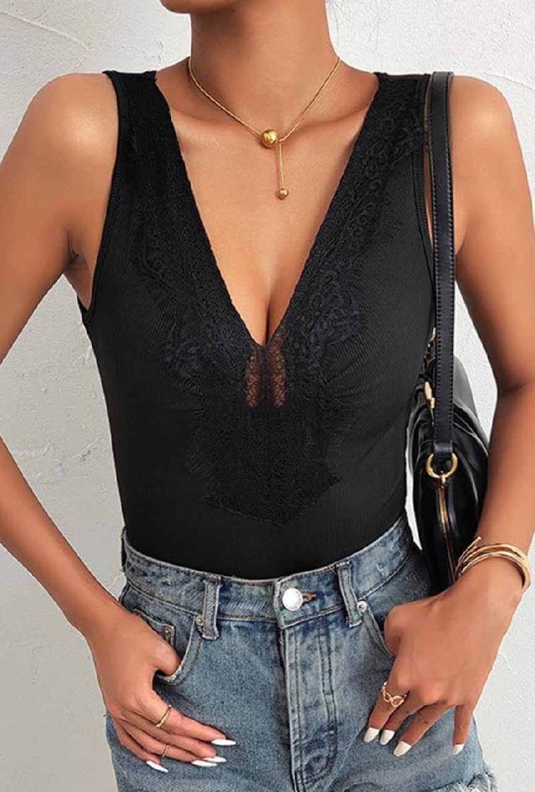 V-Neck Lace Bodysuit