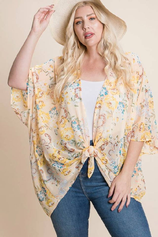 Floral Open Front Chiffon Kimono