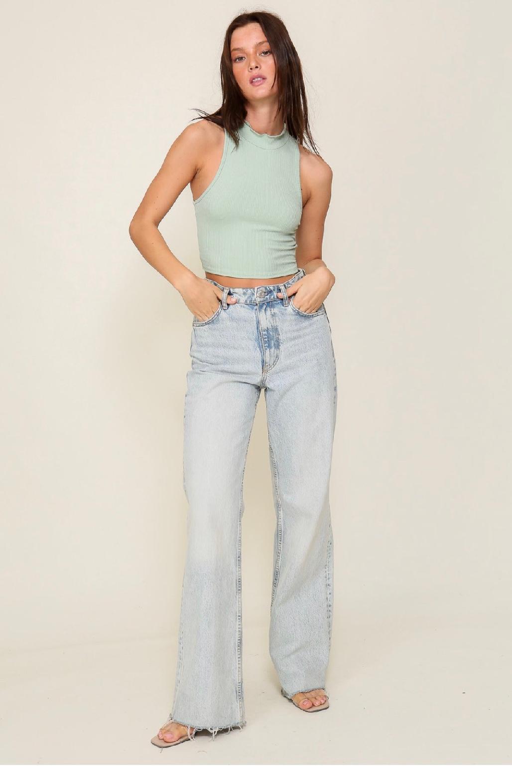 Treasa Turtle Neck Ribbed Crop Top