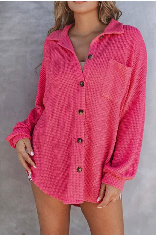 Pierson Pink Waffle Knit Casual Shirt