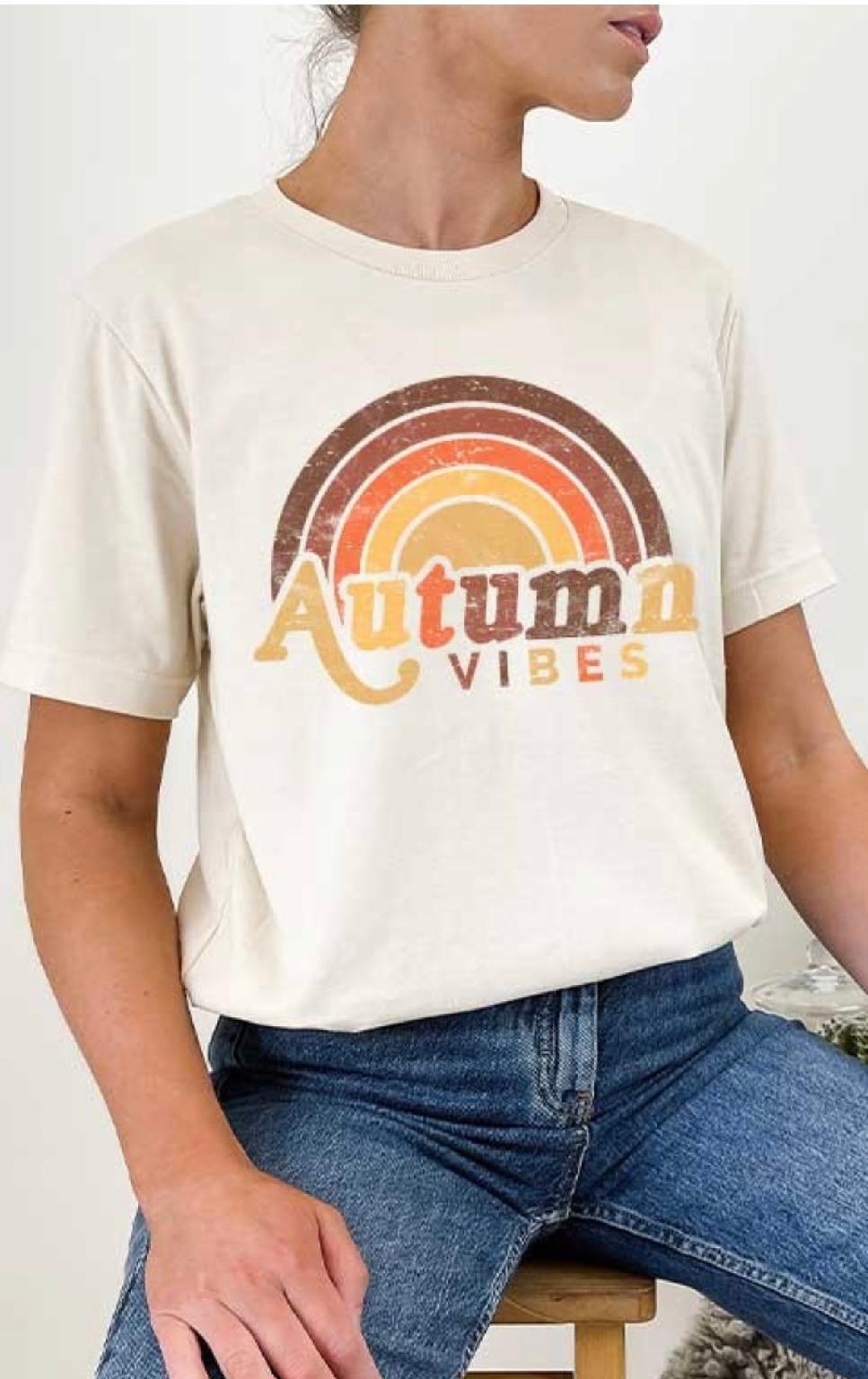 Retro Autumn Vibes Rainbow Graphic Tee