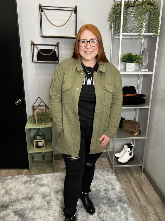 Olive Collar Button Down Jacket Plus Size