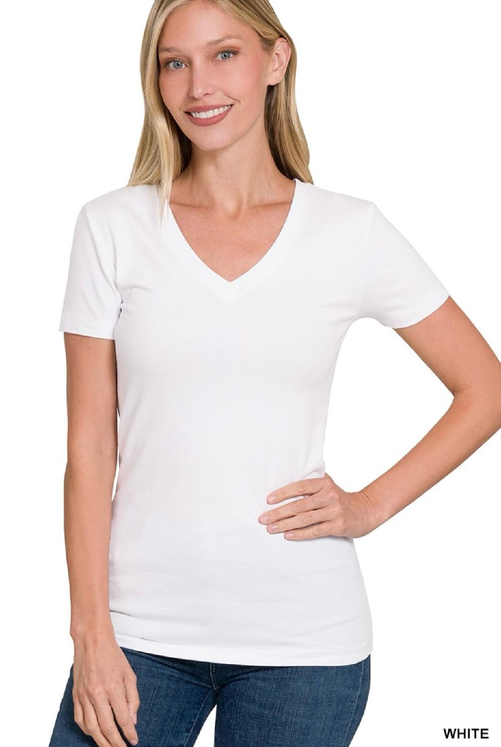 Basic Cotton V-Neck Short Sleeve Tee