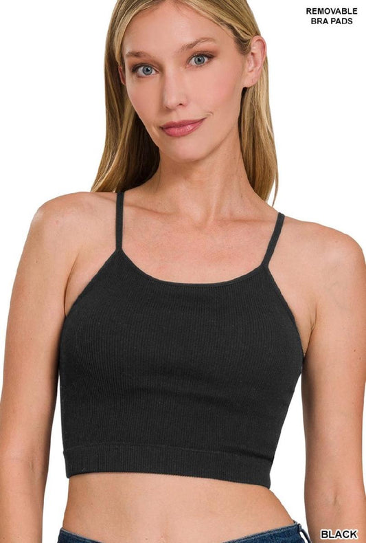 Ribbed Seamless Cropped Cami W/Bra Pads