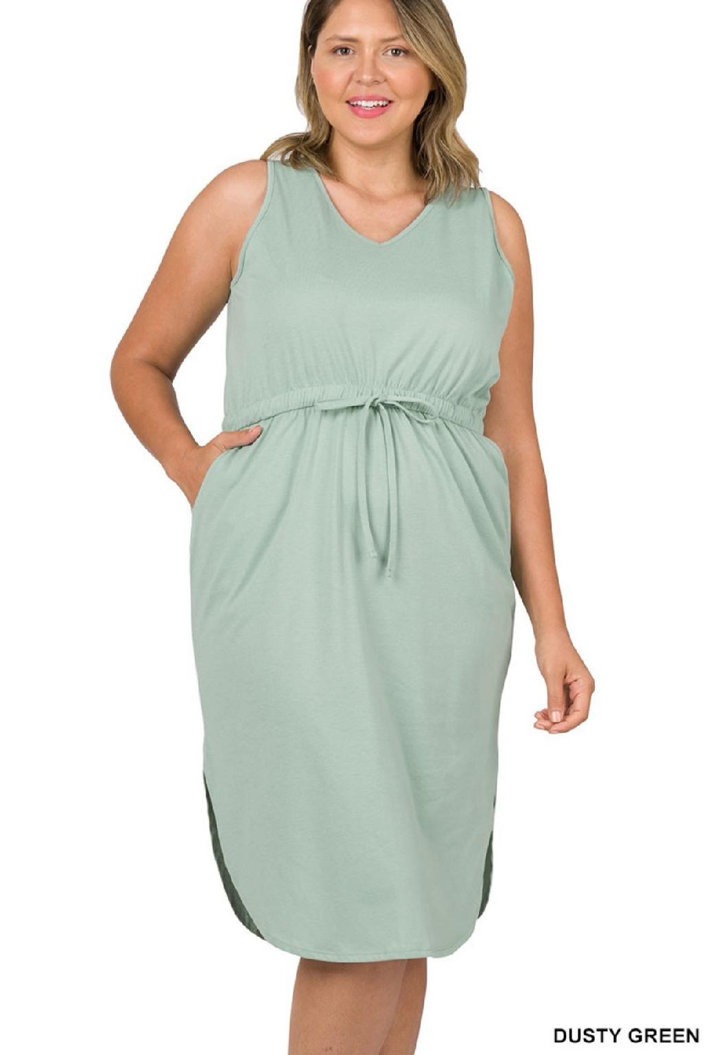 Plus Drawstring Waist Curved Hem Dress