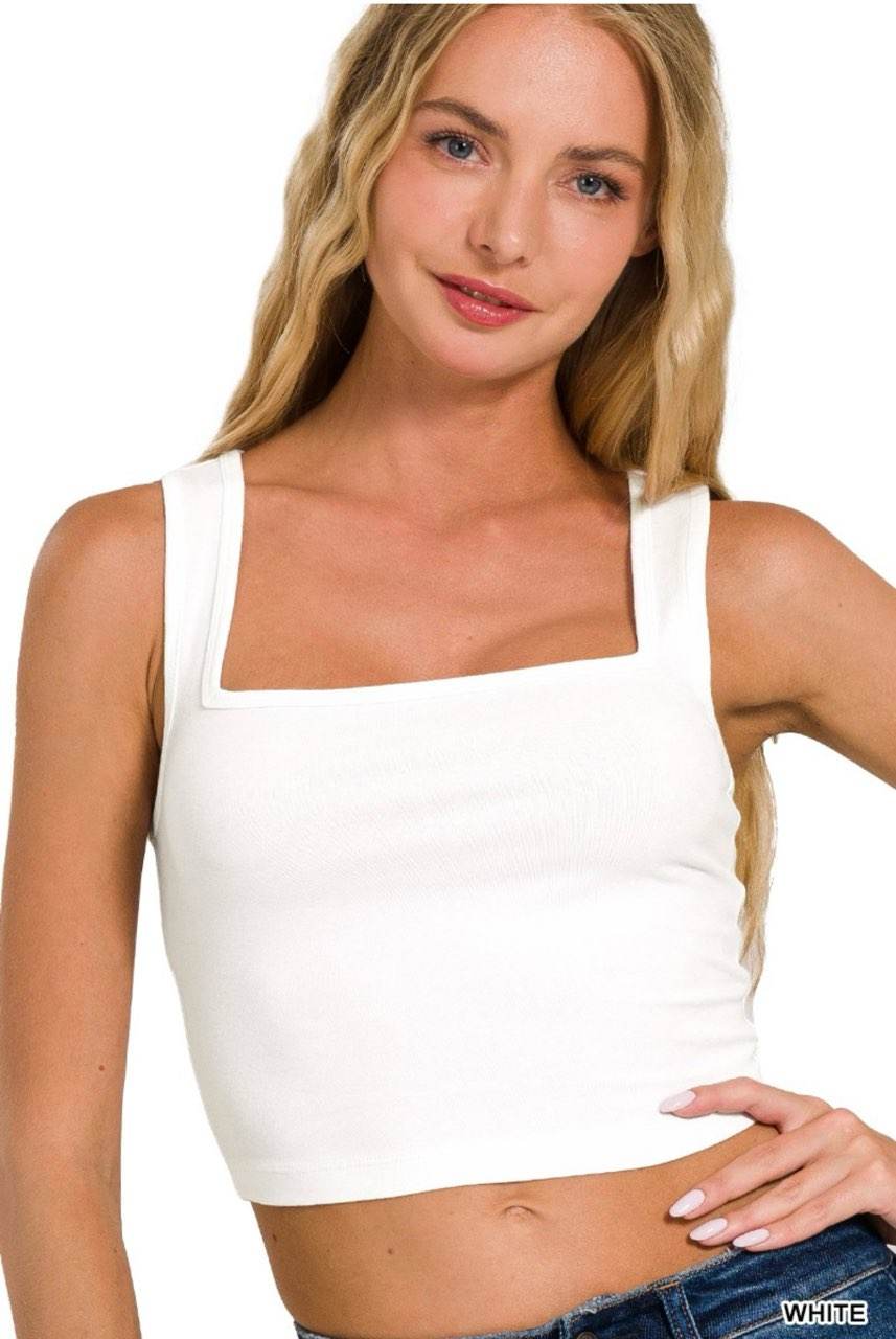 Cotton Square Neck Cropped Top