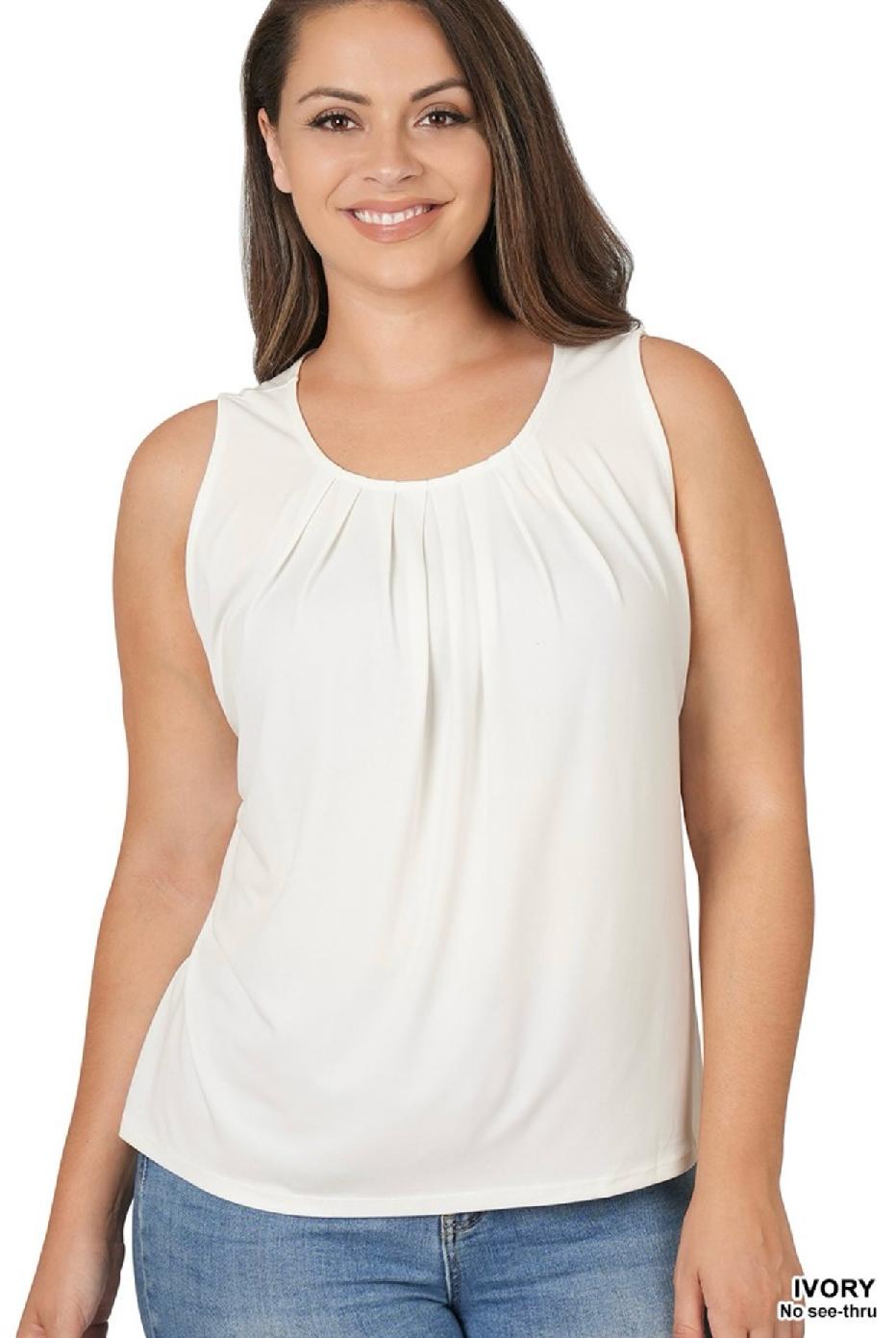 Plus Sleeveless Front Neck Pleat Top