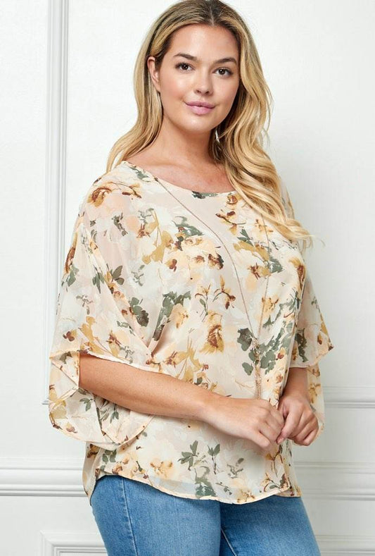 Plus Size Kimono Sleeve Blouse W/ Neclace