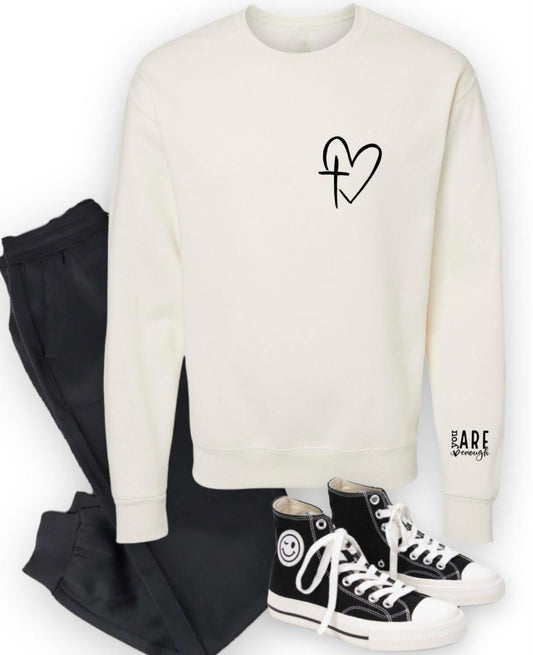 Heart/Cross Left Chest CrewNeck Sweatshirt