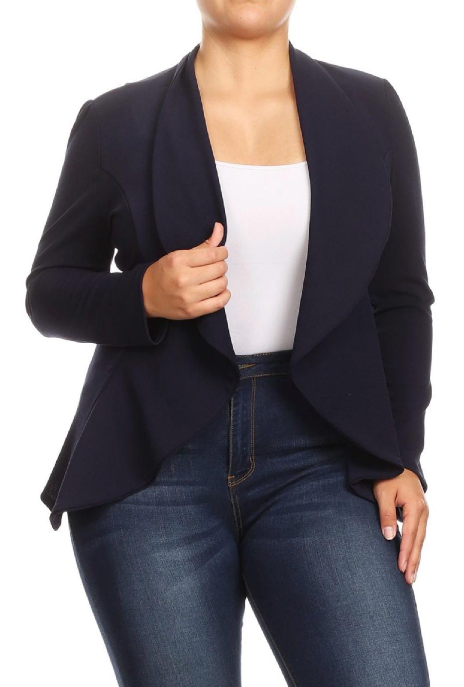 Plus Open Size Casual Solid Blazer Jacket