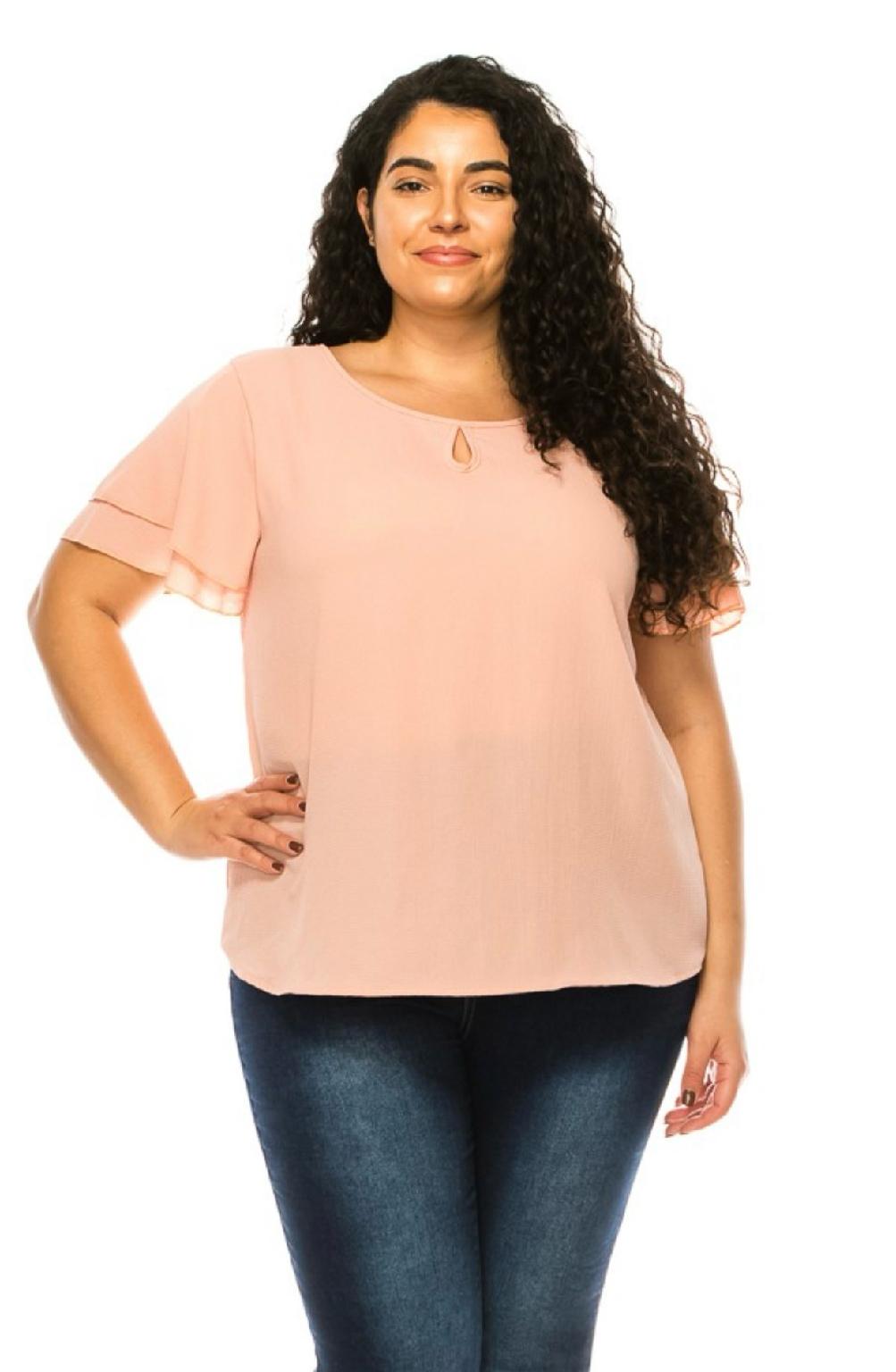 Plus Size, Short Flutter Sleeve Keyhole Blouse