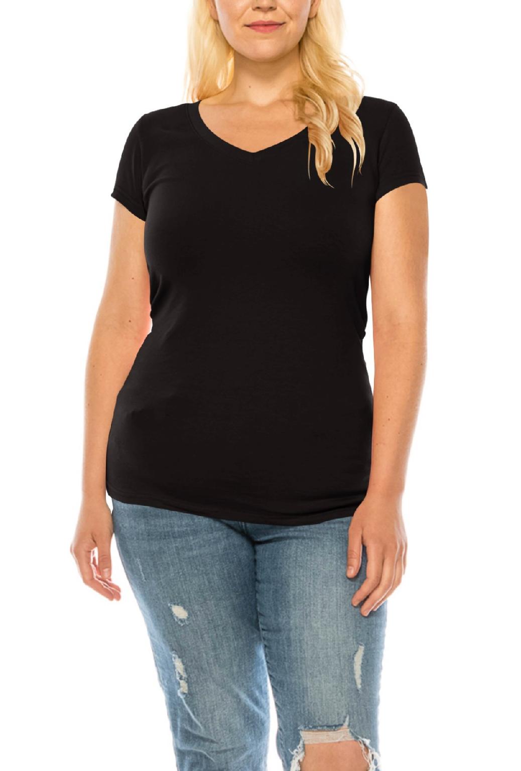 Plus Size Basic, V-Neck Short Sleeve Tee.