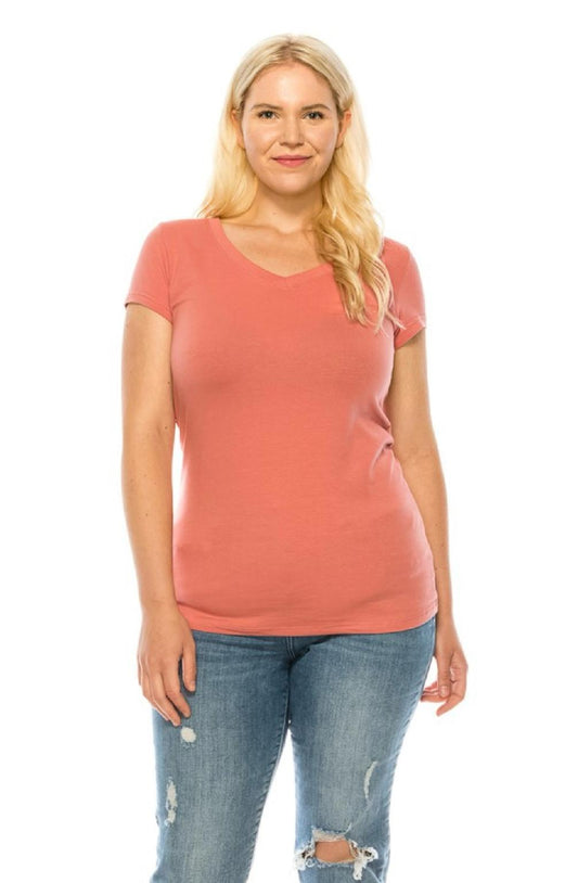 Plus Size Basic, V-Neck Short Sleeve Tee.