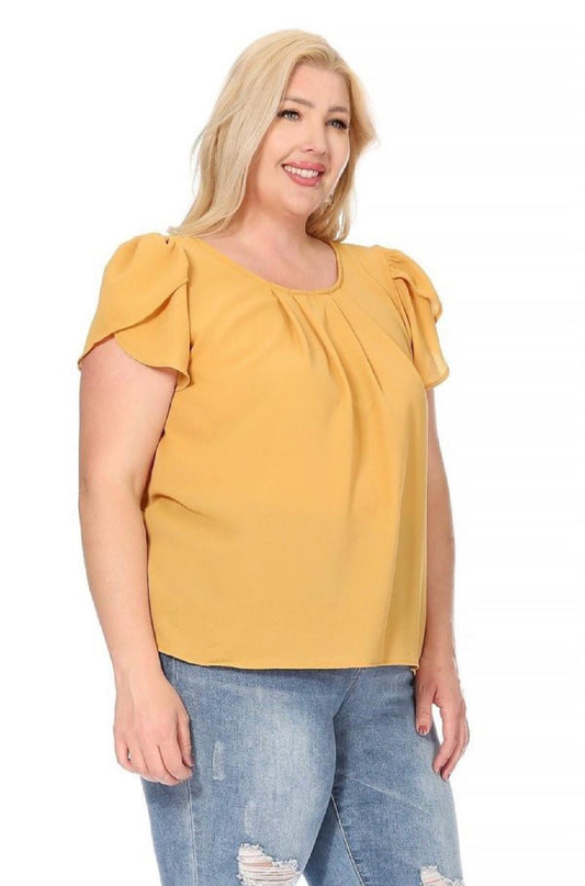 Plus Size Solid Short Sleeve Blouse