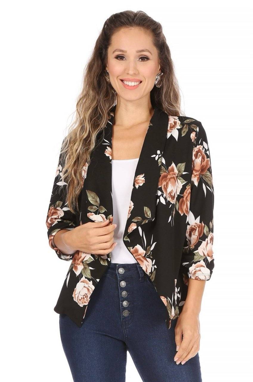 Mocha Floral Print Blazer Jacket