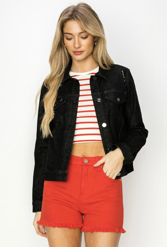 Risen  Black Vintage Washed Denim Jacket