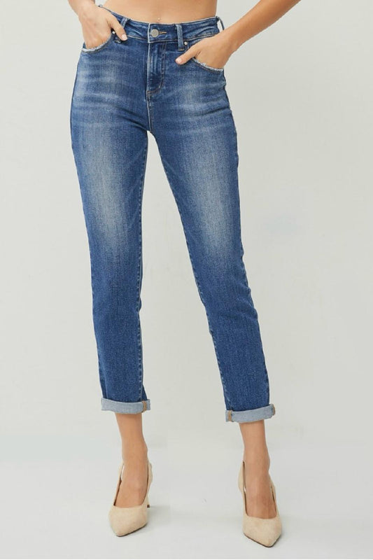 Risen Plus Size High Rise Roll Up Relaxed Skinny Jeans