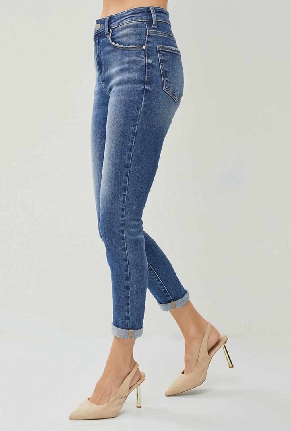 Risen Plus Size High Rise Roll Up Relaxed Skinny Jeans