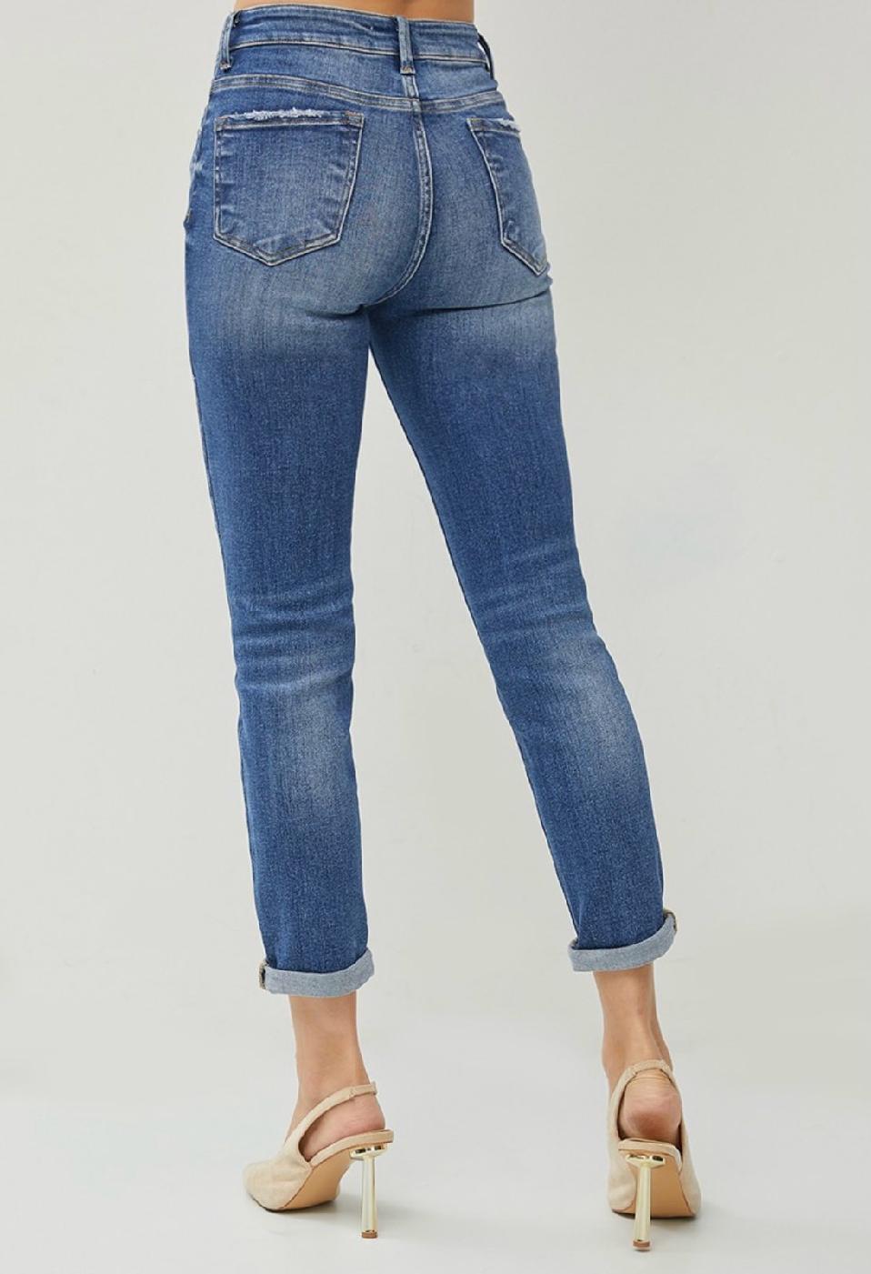 Risen Plus Size High Rise Roll Up Relaxed Skinny Jeans