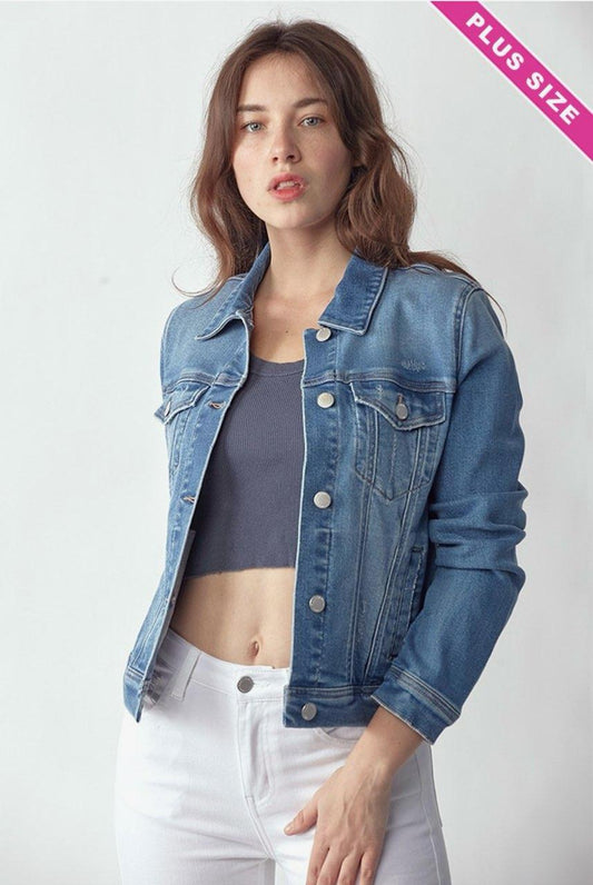 Risen Plus Size Soft Washed Classic Denim Jacket