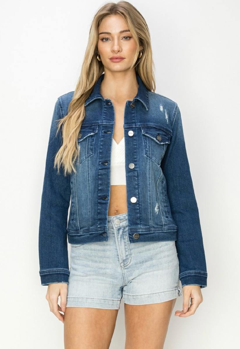 Risen Plus Size Vintage Washed Denim Jacket