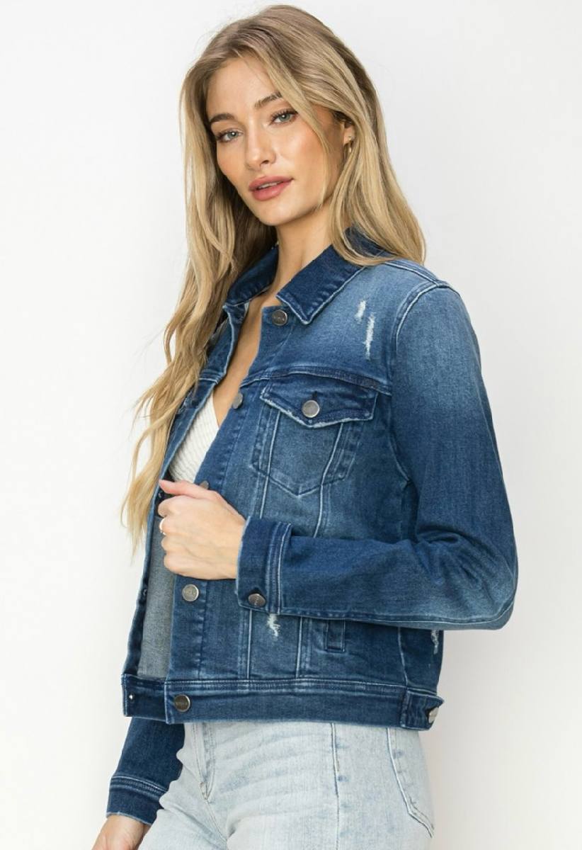 Risen Plus Size Vintage Washed Denim Jacket