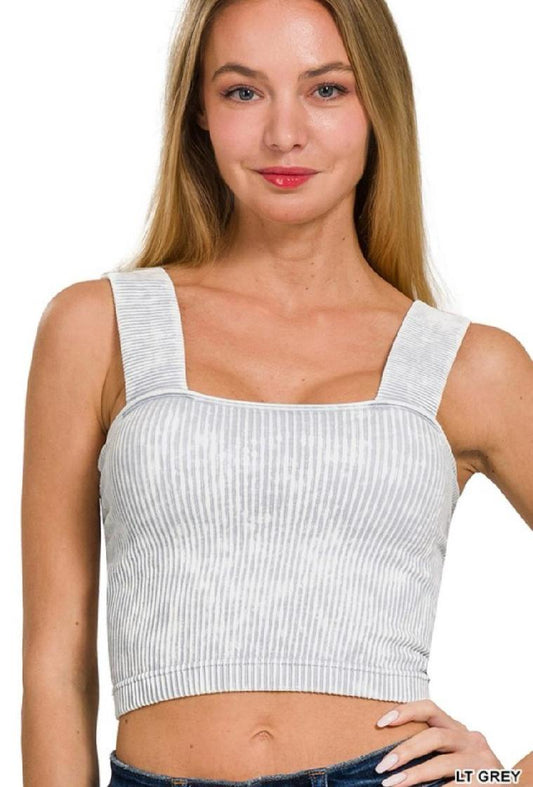 Zenana Washed Ribbed Squared Neck Top