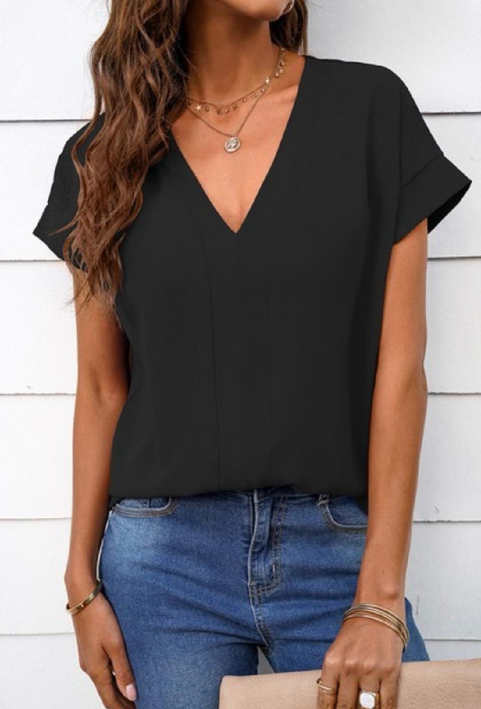 Classic Cutie V Neck Short Bat Sleeve Loose Top