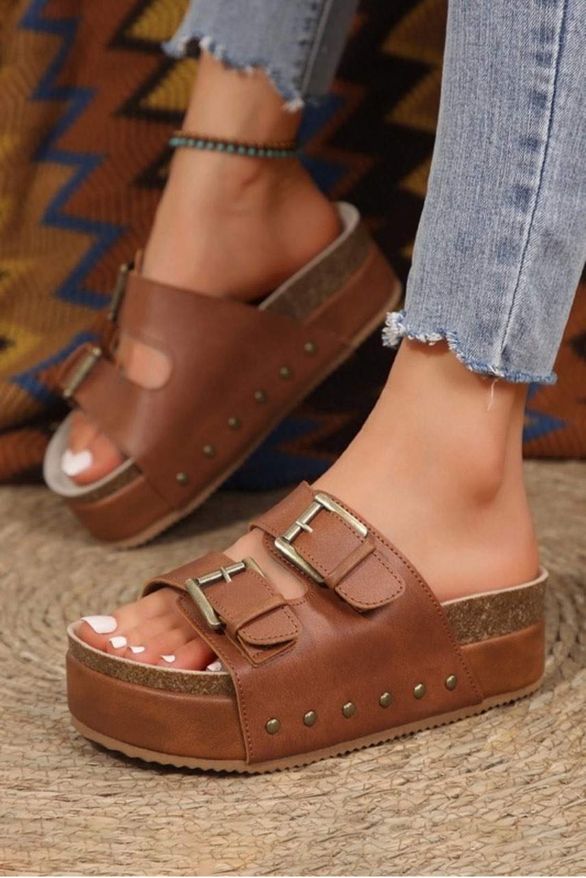 Chestnut Dual Buckle Sandal Slippers