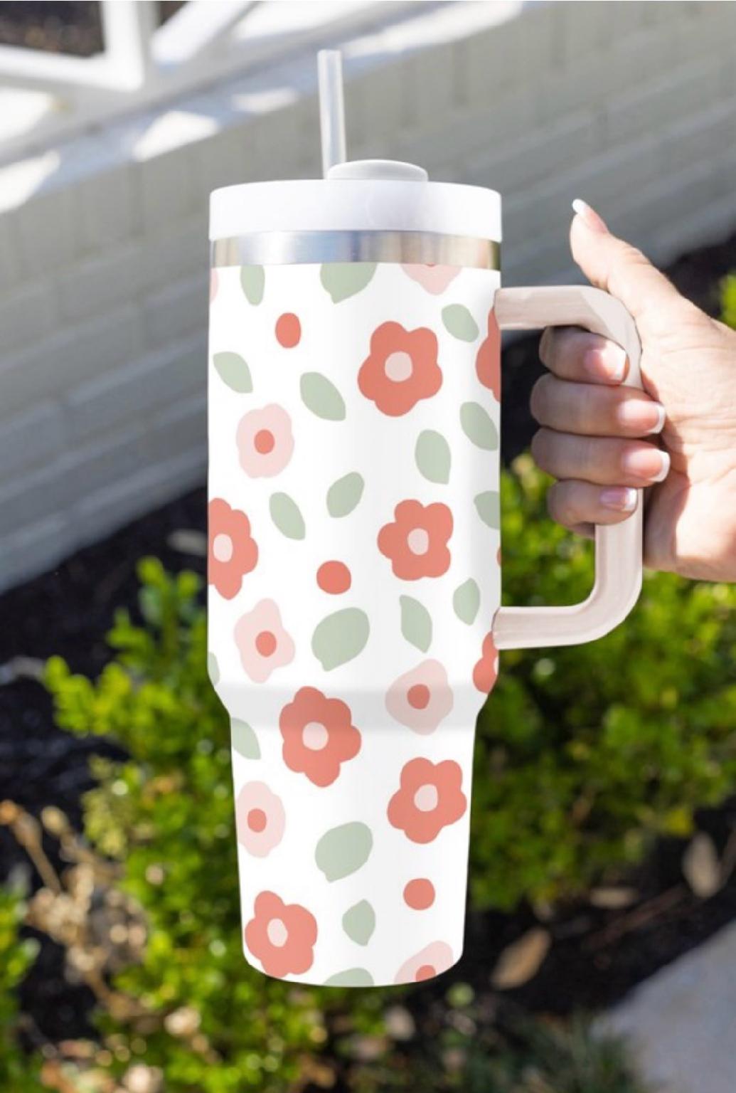 Floral Leaves Stainless Large Portable Cup