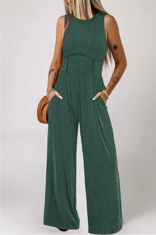 There's Something About You Cinched Waist Sleeveless Wide Leg Jumpsuit