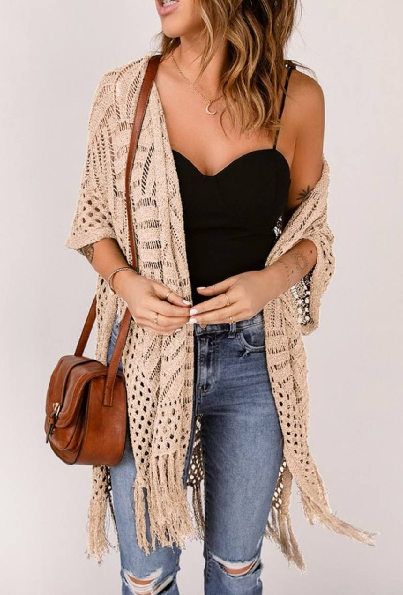 Boho Loose Knitwear Kimono with Slits