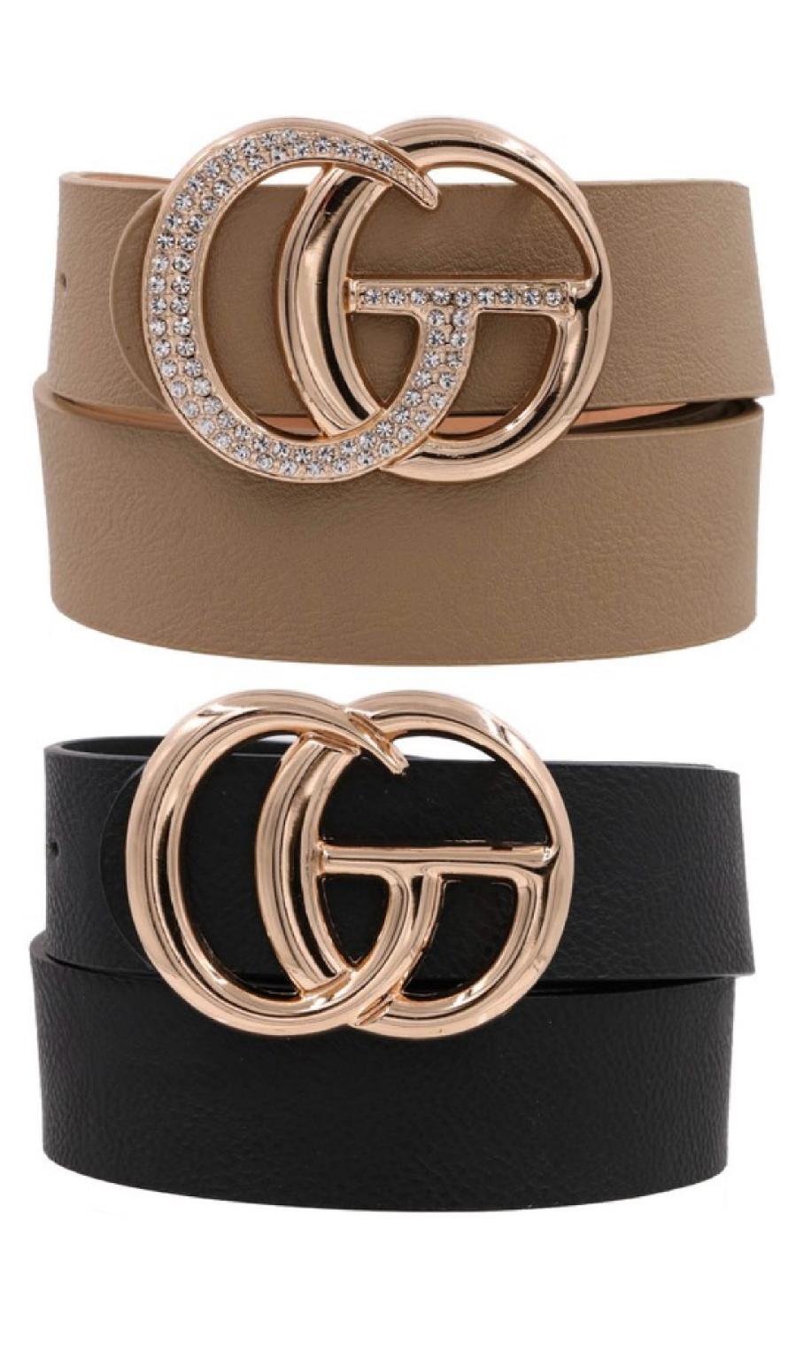 Rhinestone Metal Buckle Faux Leather Belt Set