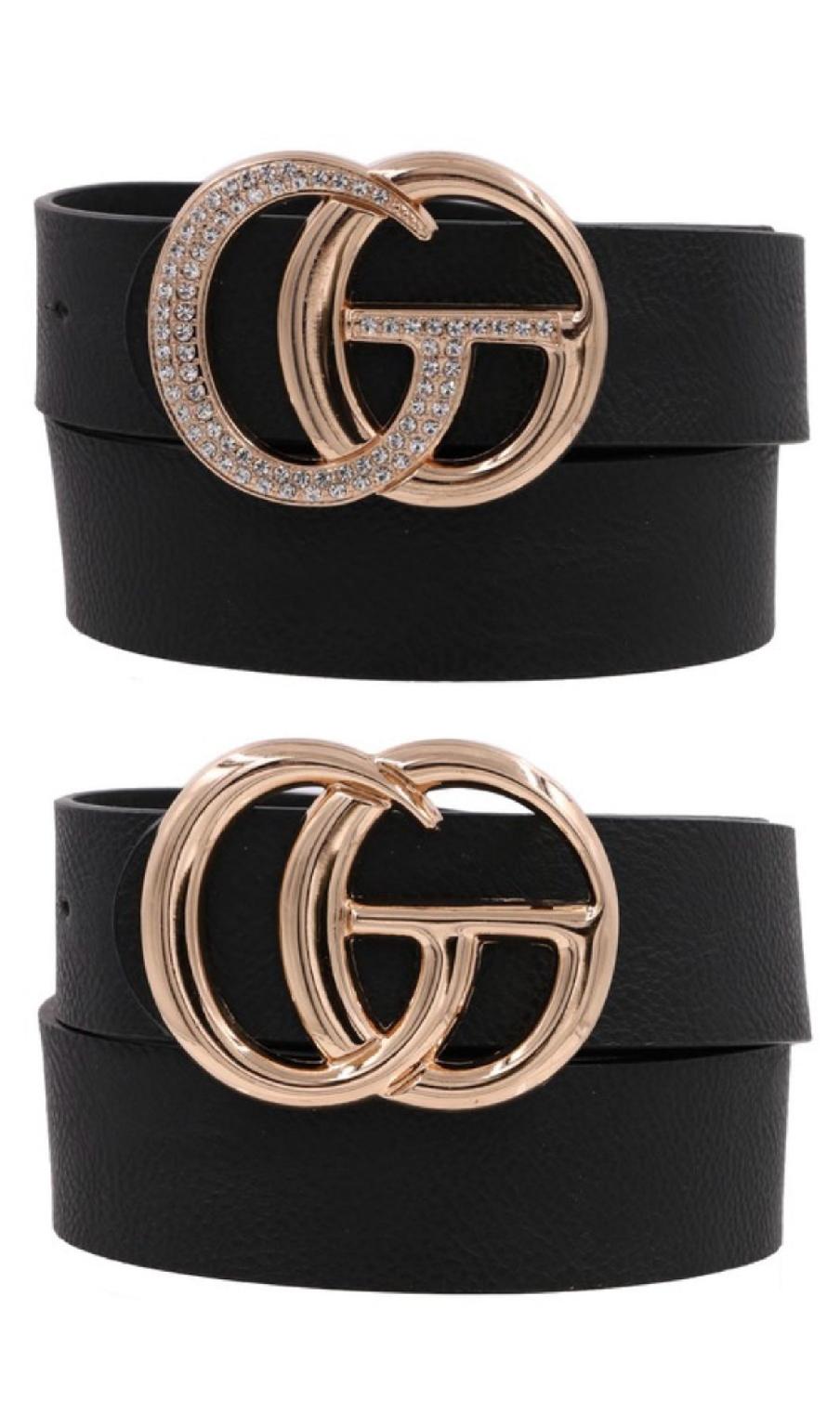 Rhinestone Metal Buckle Faux Leather Belt Set