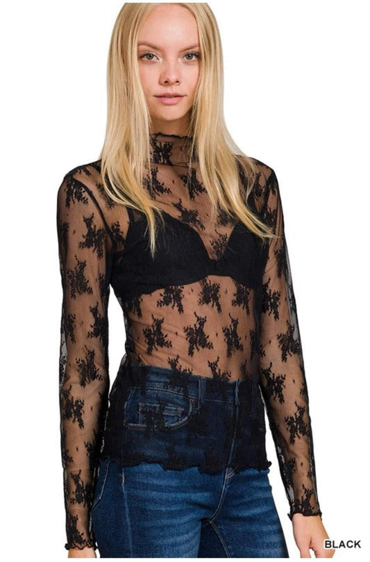 Black Lace See-Through Layering Top