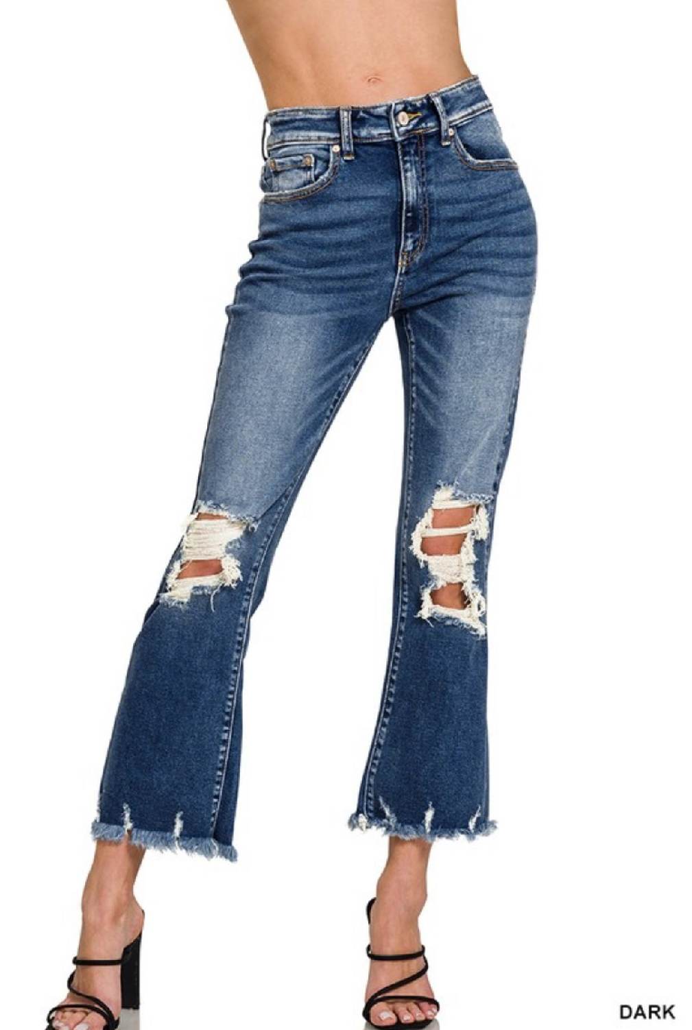 Zenana Distressed Knee And Hem Denim Pants