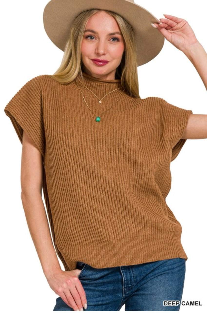 Zenana Power Shoulder Mock Neck Sweater