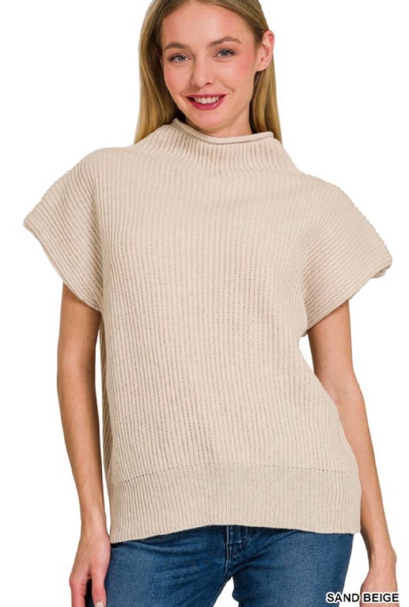 Zenana Power Shoulder Mock Neck Sweater