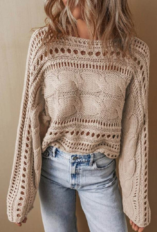 Hollie Hollow-out Cable Knit Cropped Sweater