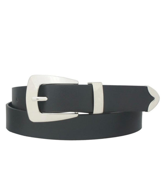 Modern Cowboy Buckle Belt With Metal Loop & Tip