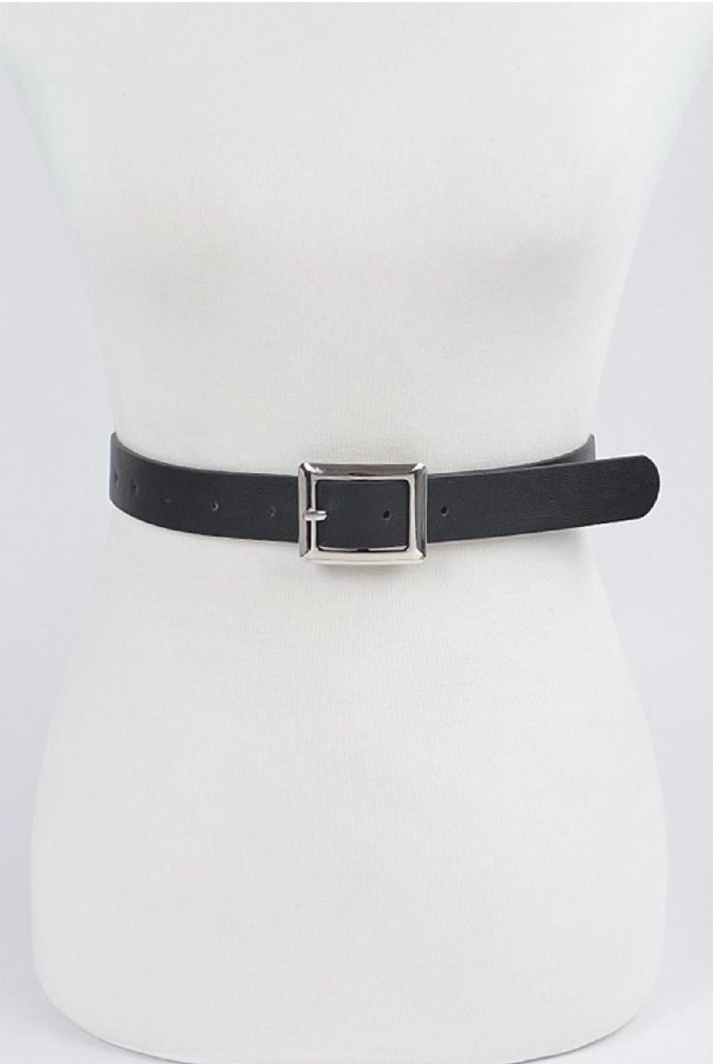 Simple Square Buckle Faux Leather Belt